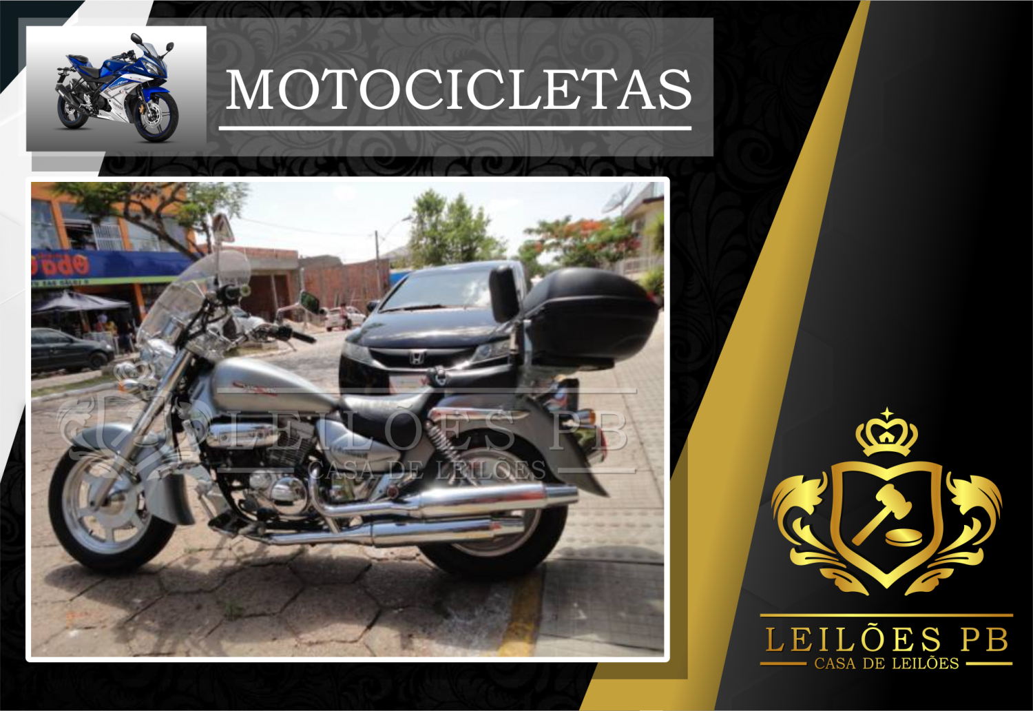 <center><big><b>LEILÃO de MOTOCICLETAS</b></center> <center></big>Recuperados de Financiamento<br> 13/09/2024</center>